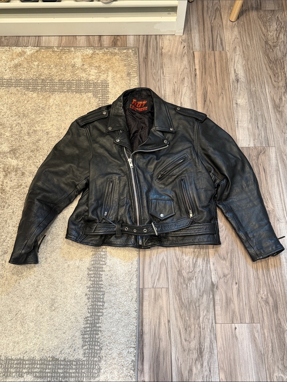 Hot Leathers Vintage Black Leather Biker Bomber Jacket
